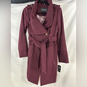 Guess Women’s Belted Asymmetrical Wool Walker Trench Coat, Wine Color